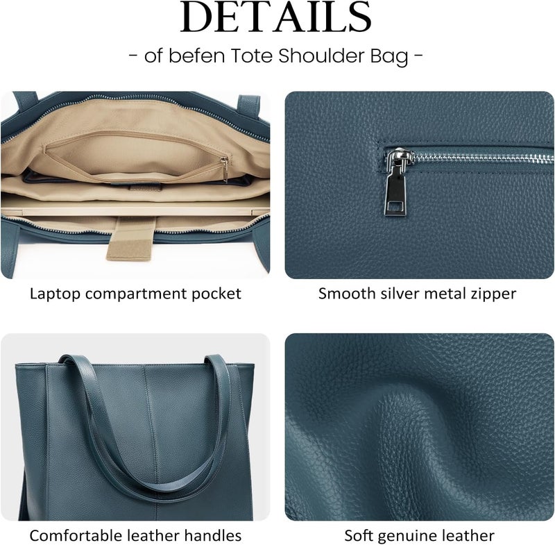 befen Genuine Leather Tote Bag for Women Work, Women's Leather Shoulder Bags Purses Satchel Handbags with Laptop Compartment - Image 3